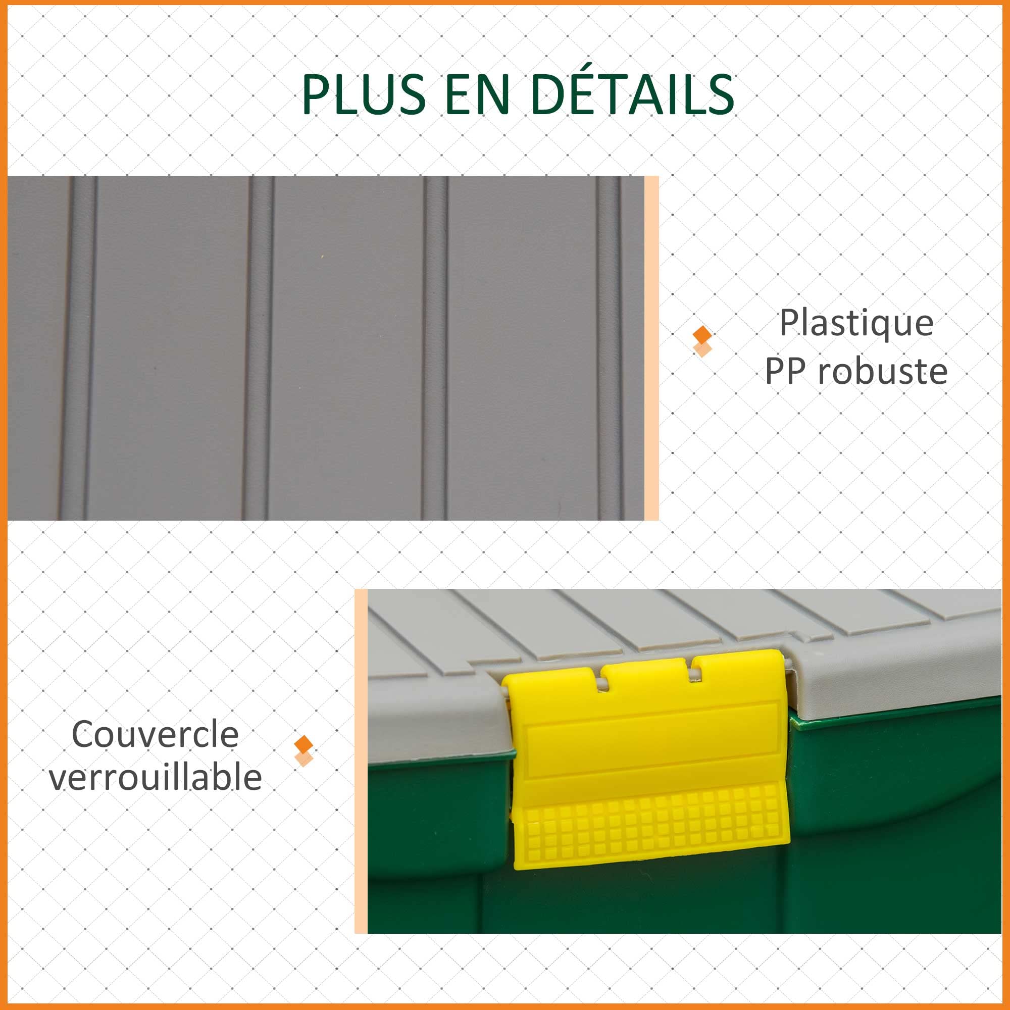 Outsunny - Taburete de jardín, caja de herramientas, 2 en 1, caja de herramientas, bandeja compartimentada, 4 ruedas, 2 asas, PP gris y verde