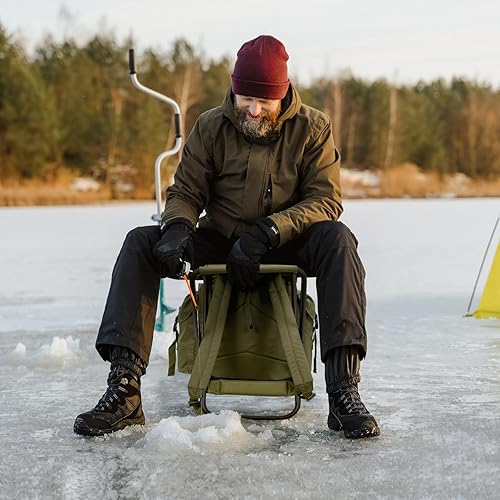 Miniatura 8 de THKFISH Mochila de pesca con silla plegable, caja de aparejos de 35 litros con soportes para caña, bolsa de almacenamiento de pesca, taburete