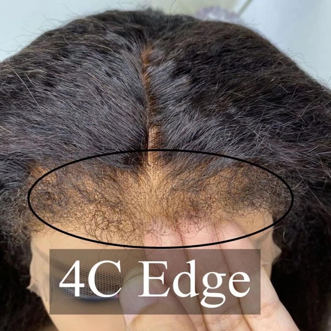 4C Edge 13X4 HD Transparent Lace Front Wig with Curly Baby Hair Natural Black Straight Pre Plucked 100% Virgin Human Hair Glueless Brazilian Remy Hair 150% Density for Black Woman 14"