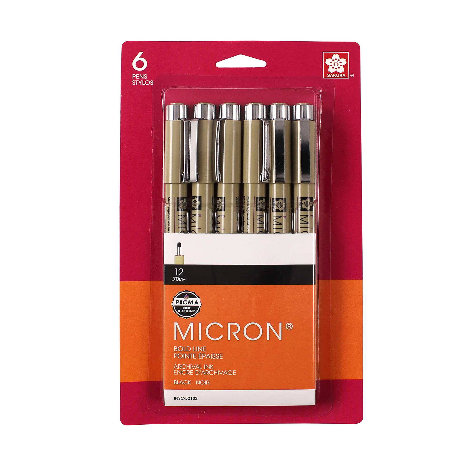 SAKURAPigma Micron Fineliner Pens - Archival Black Ink Pens - Pens for Writing, Drawing, or Journaling - Black Colored Ink - 12 Point Size - 6 Pack