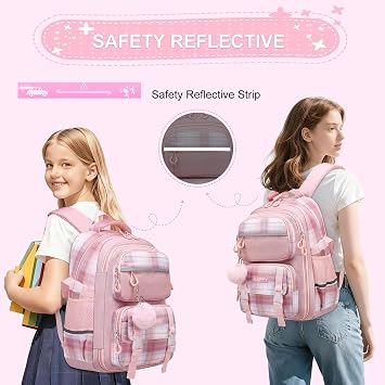 WYCY School Bags for Girls, Cute Kids Backpack with Refrigerator Door | Pink Lightweight Kids Rucksack with Adjustable Straps for Primary School