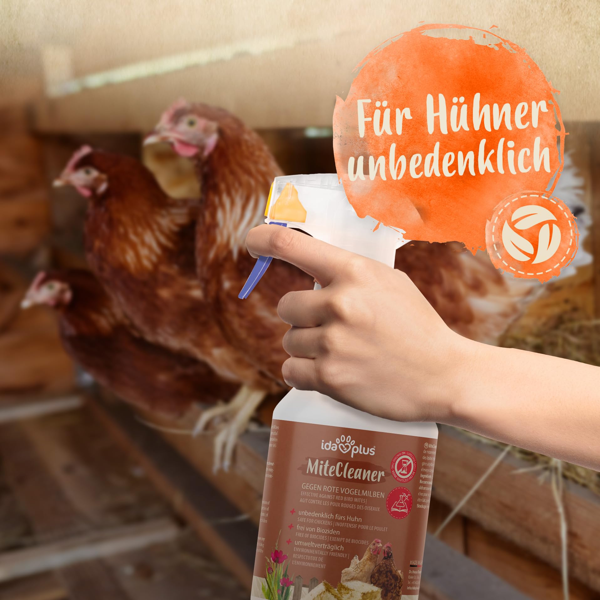 Ida Plus MiteCleaner 500 ml – Milbenspray für den Hühner-Stall gegen rote Vogelmilben mit Sofortwirkung – EIN physikalisch wirkendes Milbenmittel für Hühner OHNE Biozide – Pflanzliche Inhaltstoffe