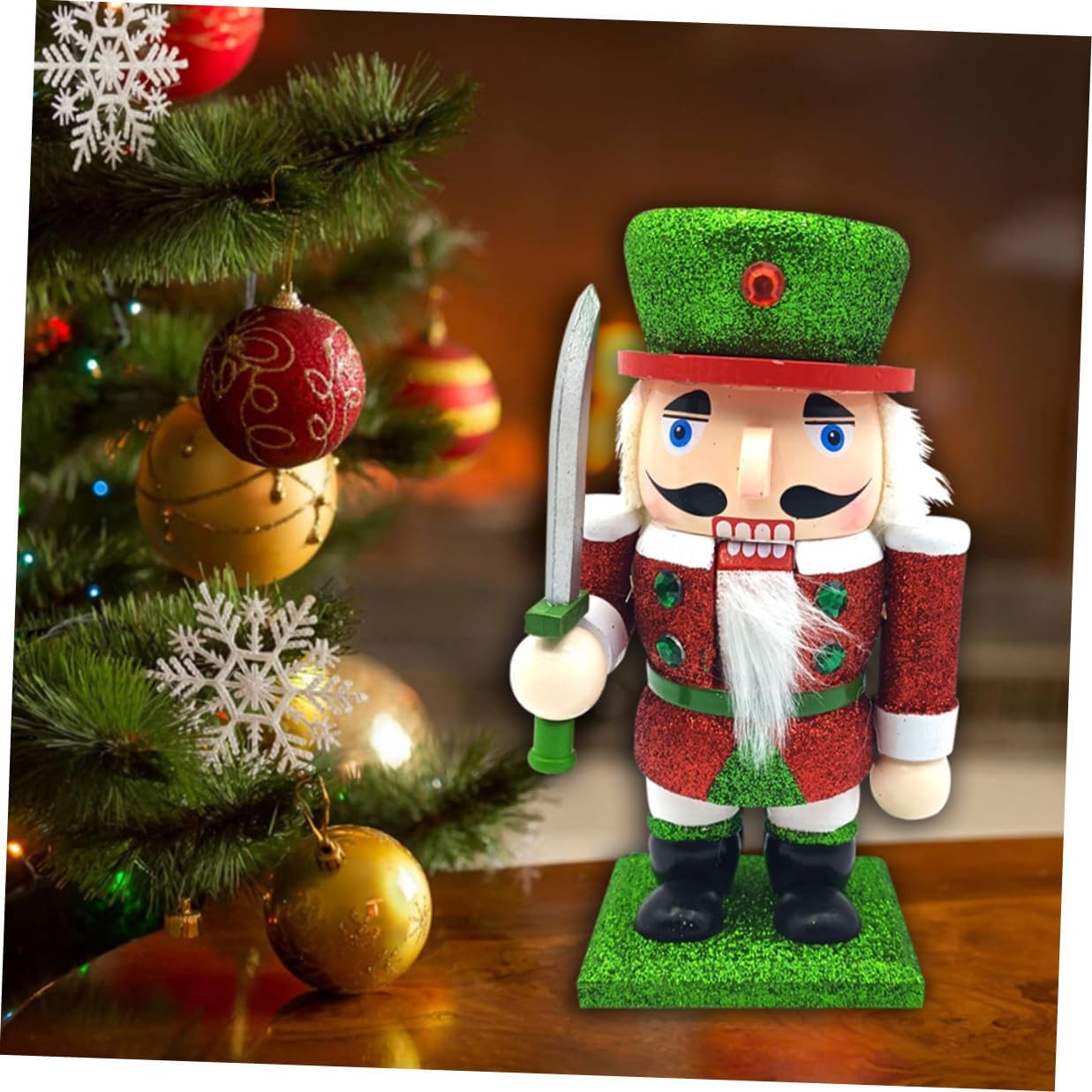 Lurrose Wood Christmas Nutcracker Soldier Figurine Small Festival Nutcracker Ornament Holiday Home Table Display