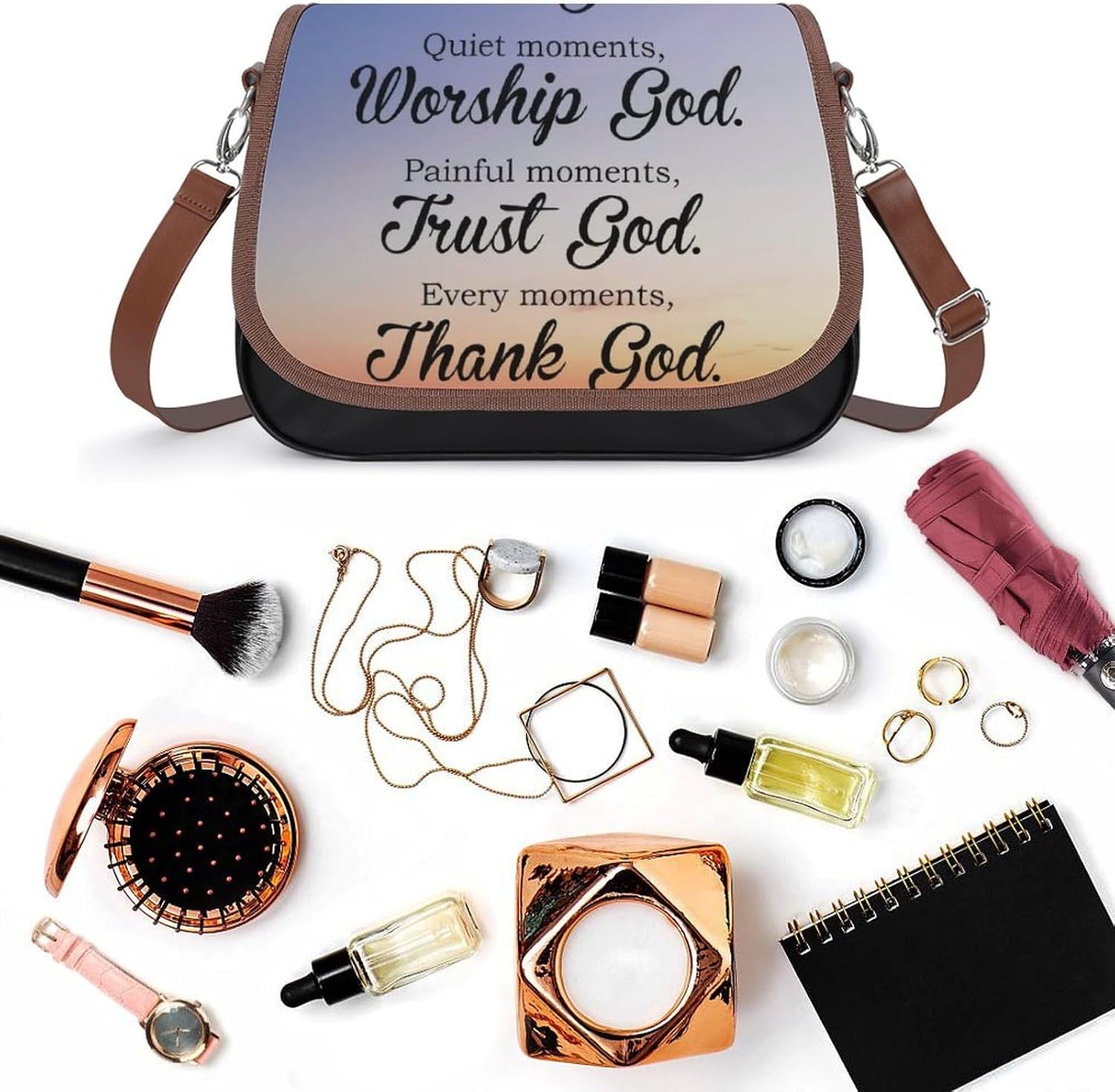 Bible Verse HealingWomen's Faux Leather Crossbody Bag, Waterproof Wrinkle-Resistant Shoulder Bag with Detachable Strap, Large Capacity Casual Handbag, Fashion Daily Purse for Shopping Work Dating, Ide