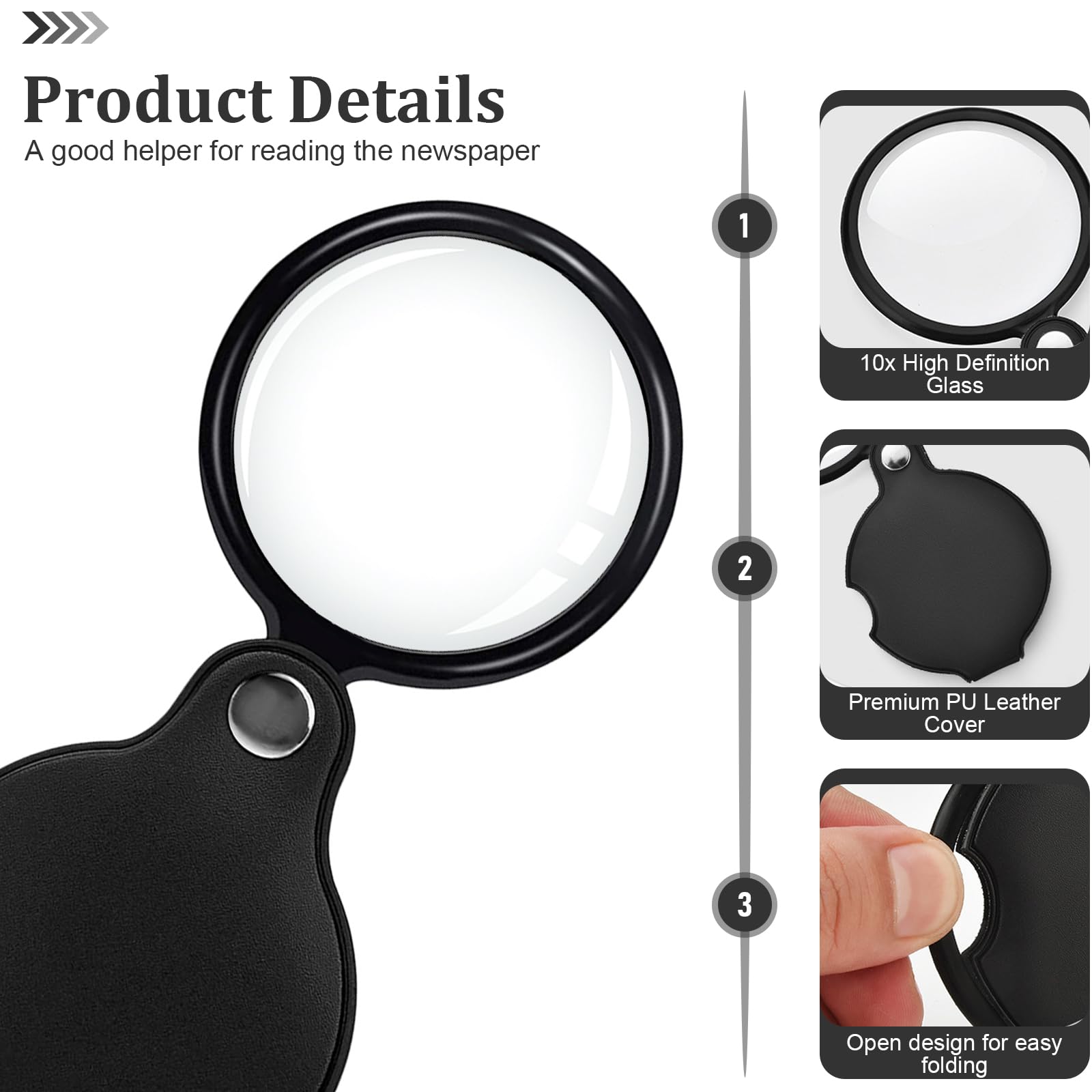 Elezeal 4-Pack Folding Magnifying Glass with Lanyard, 10X Mini Pocket Magnifier - Image 2