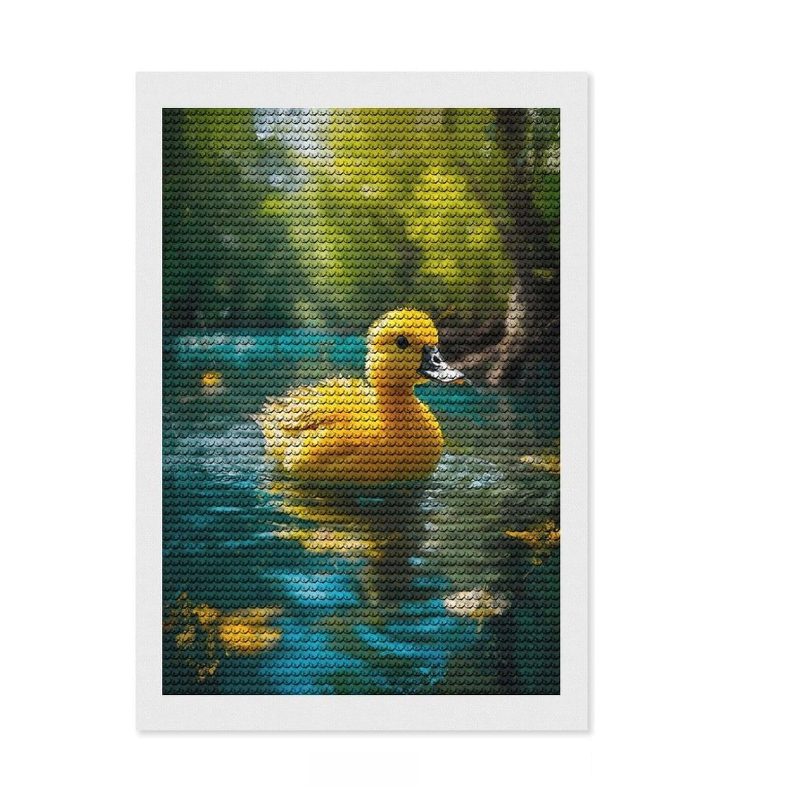Junmoney Ducklings Delight DIY Diamond Art Canvas Kit 8"x12", Home Wall Decor, for Family Craft Time, Printed Canvas, Holiday Gift Idea