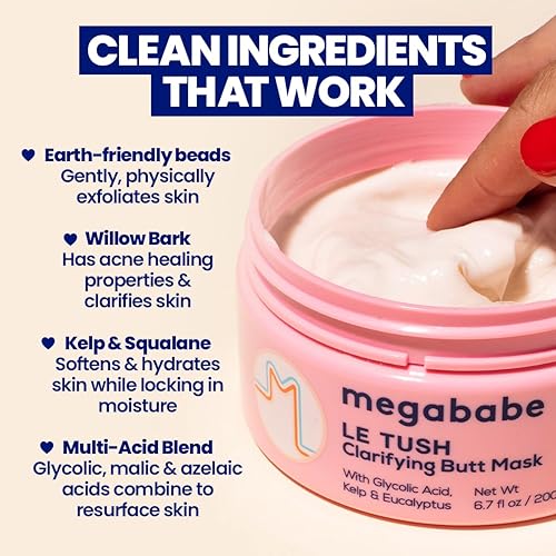 Miniatura 3 de Megababe Le Tush - Mascarilla para acné para glúteos y cuerpo | Clarificante, exfoliante e hidratante | 6.7 onzas líquidas