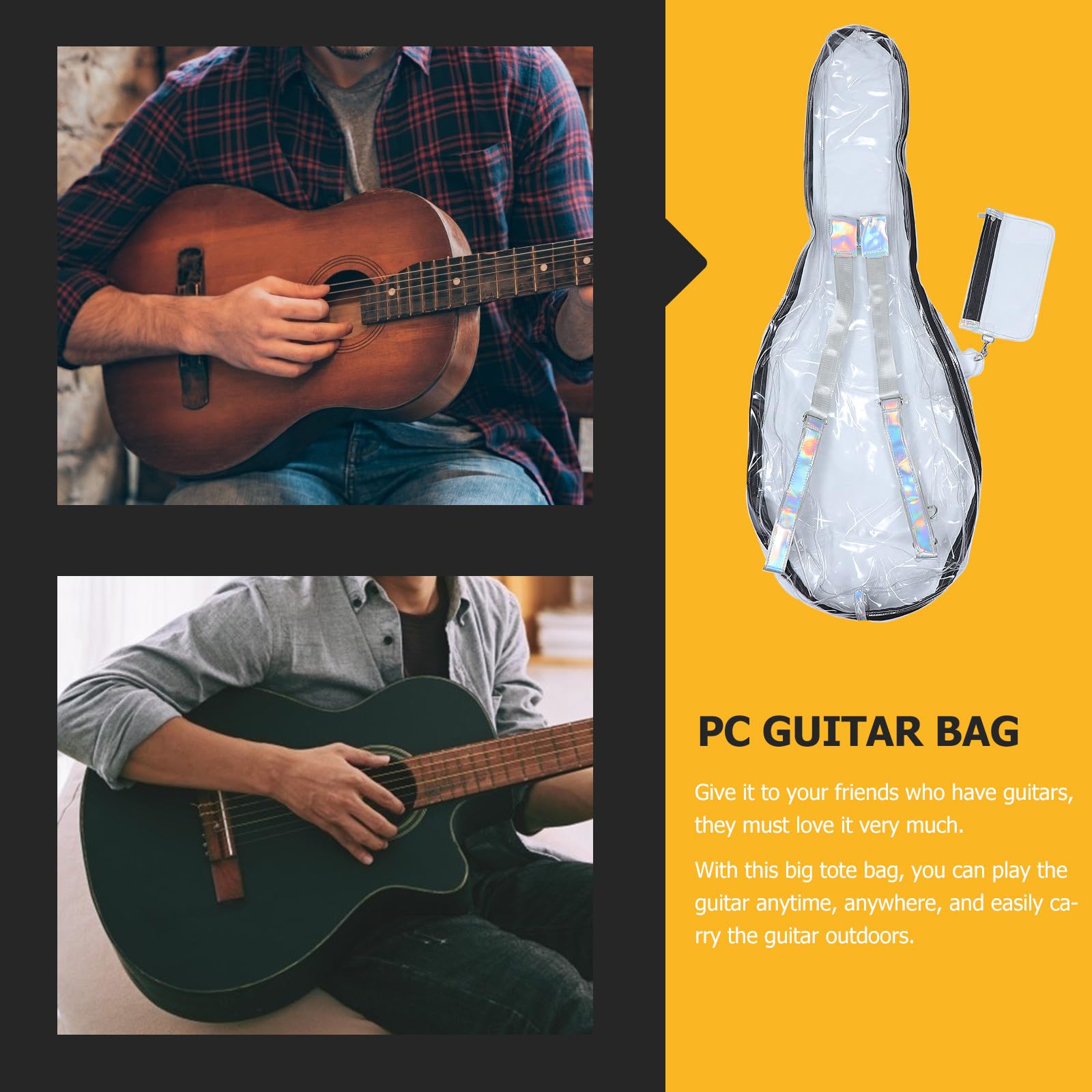 FOMIYES Transparente Akustikgitarrentasche 39/40/41 Zoll Auspc Material mit Reißverschlussfach Gitarrenrucksack für Folk Gitarren Instrumententasche Weiß