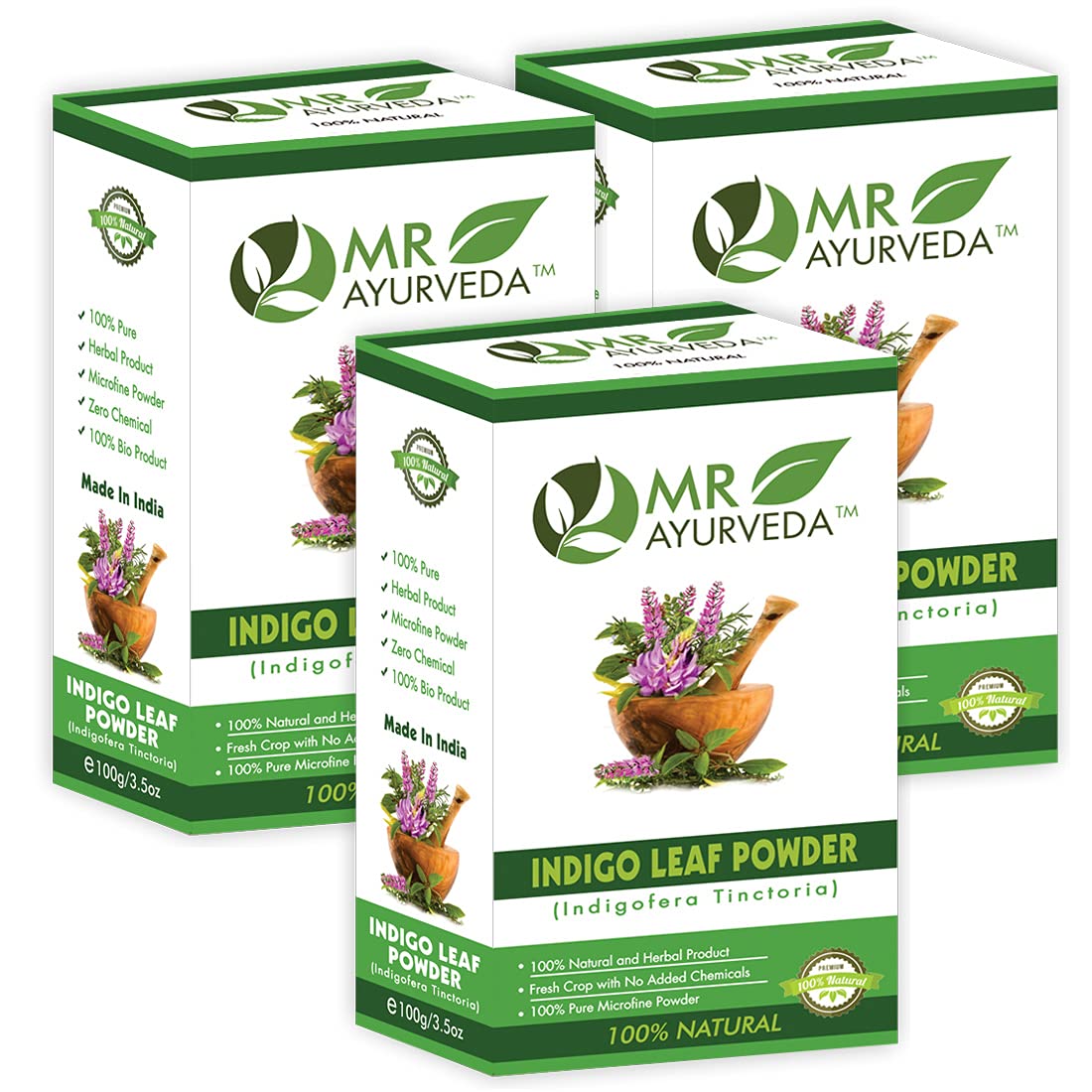 MR Ayurveda 100% Herbal Indigo Powder | Indigo Leaf Powder for Hair | Indigo Powder Organic | Indigo Powder for Hair Colour - Set of 3 (300 Grams)-image-24