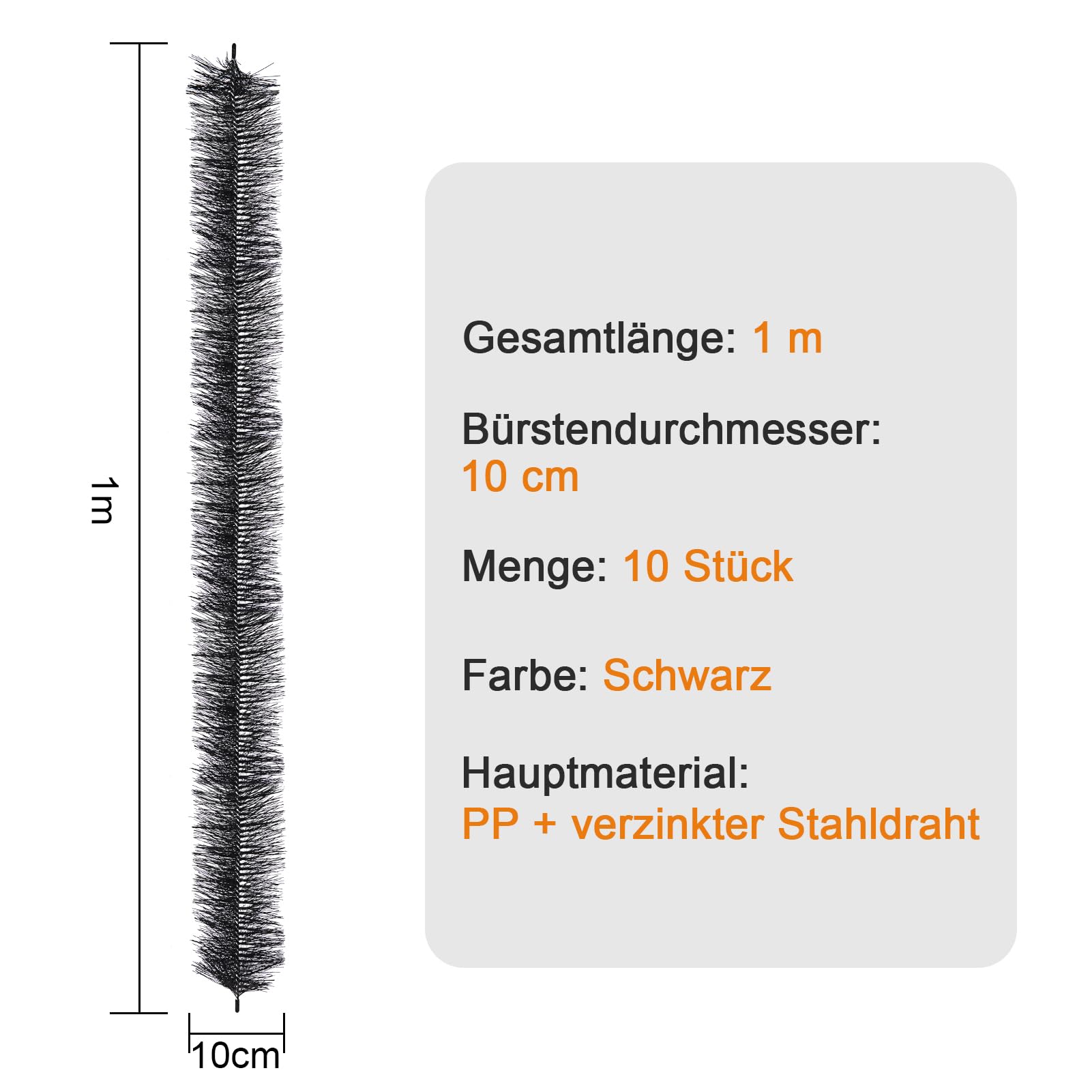 10 Stück Dachrinnenbürste, Dachrinnen Laubschutz mit Verzinktem Stahldraht, Regenrinnen Laubschutz gegen Blätter, Nadeln Marderschutz, Vogelschutz für Halb Runde Dachrinnen (Durchmesser 15 cm)