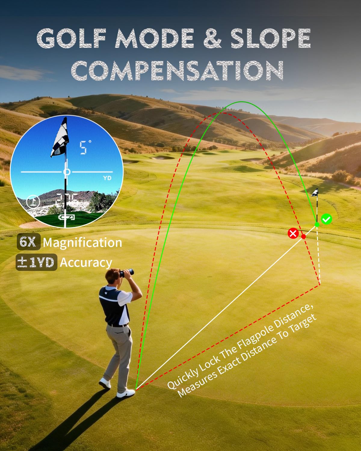 Artbull, telemetro da golf e caccia, 600 m, ingrandimento 6x, con scansione e pendenza, telemetro laser con acquisizione rapida, blocco bandiera, impermeabile IPX4, per cacciatori all'aperto