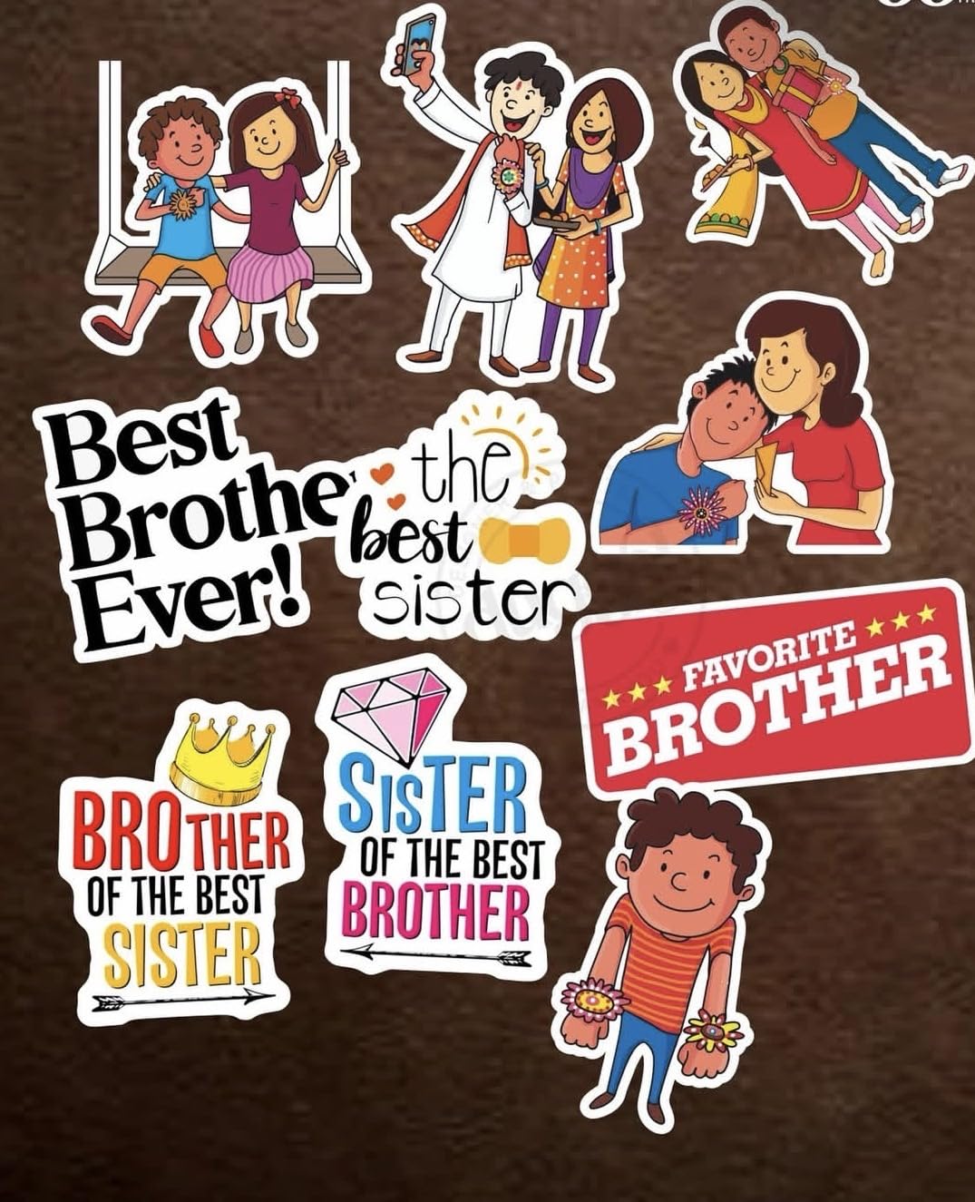 Raksha Bandhan Tags,Brother and Sister Sticker Set, Cake Topper, Gift Box Decoration, Rakhi Tag Paper Cut-Outs, Décor for Gifts, Cake,Favors & Backdrops – Set of Vibrant Rakhi Labels10 Pcs-image-21