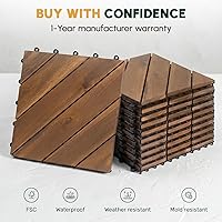 Vista 5 de BEEFURNI 10PCS Interlocking Deck Tiles 12" x 12" - Diagonal Pattern, Waterproof Acacia Wood Decking for All Weather Use - Patio, Balcony, Porch