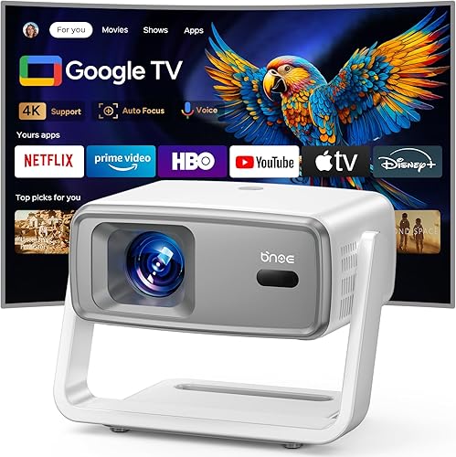 Proyector 4K con WiFi y Bluetooth, Proyector inteligente para exteriores 1800 ANSI 4k Enfoque automático y control de voz, 10,000 aplicaciones