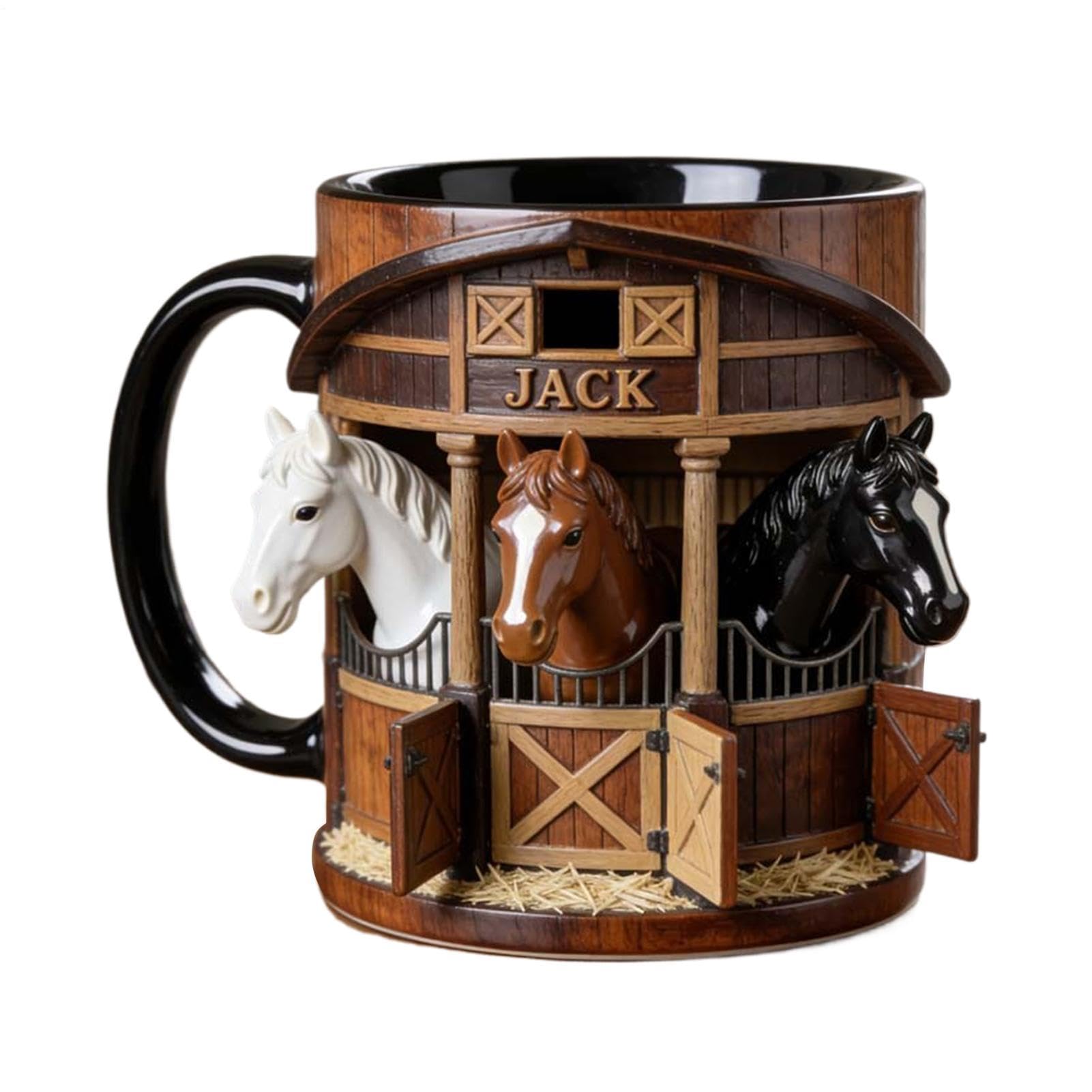 Taza de café con caballos de 330 ml de cerámica y asa para leche o té