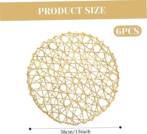 Miniatura 6 de 6PCS Gold Round Placemats 15" Heat-Resistant Hollow-Out Gold Place Mats Non-Slip Wipeable Placemats for Holiday Christmas Wedding Dining Table