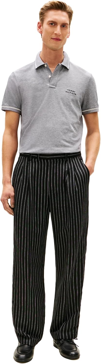 Tommy Hilfiger Men's Short Sleeve Casual Polo Shirts in Regular Fit with Two-Tone Collar and Cuff Designs