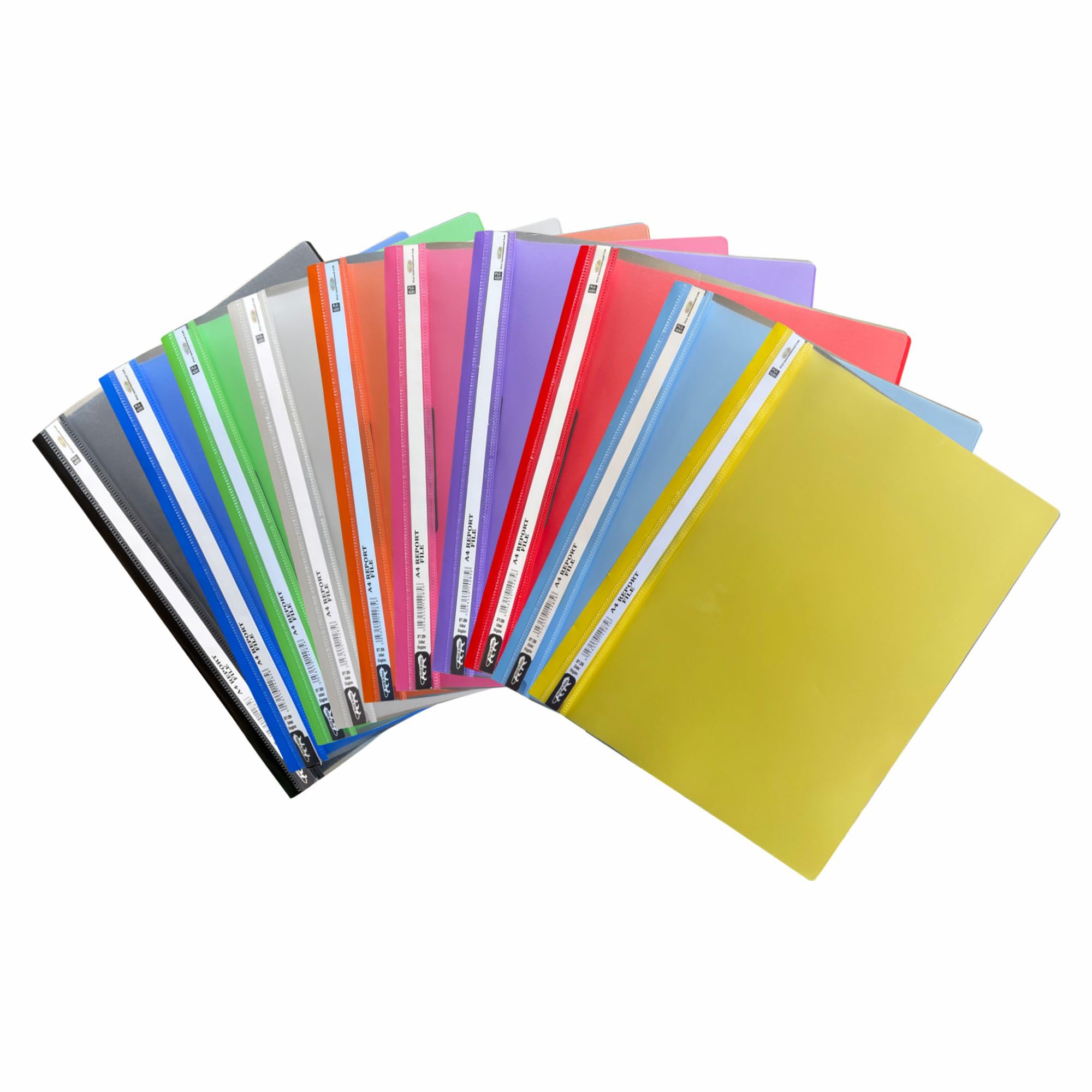 TRG A4 Report File Folder with Metal Clip – Assorted Colour 10 Pcs Set, Transparent Front Cover, Durable Plastic Document Holder for Organizing Reports & Office Documents - (A4 Report File)