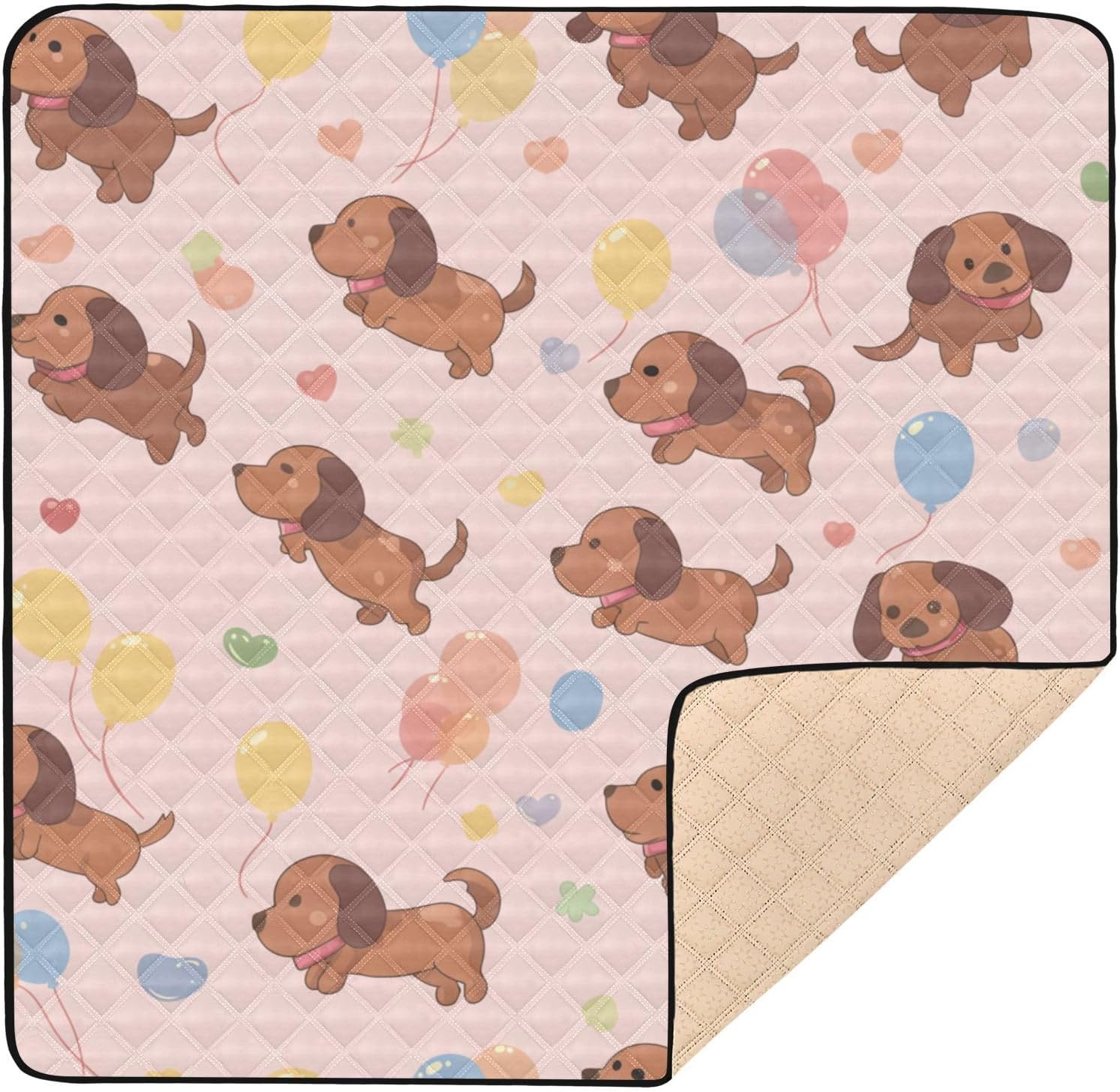 Crown Brown Dogs Colorful Balloons Cute Baby Gym & Activity Mat for Floor Portable foldable Activity Entertainment Mat for Baby Toddler Infant, 50'' x 50''