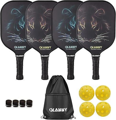 Miniatura 10 de Juego de paletas de pickleball de grafito, raquetas de primera calidad, cara de fibra y polímero de núcleo de panal de abeja, incluye paletas de