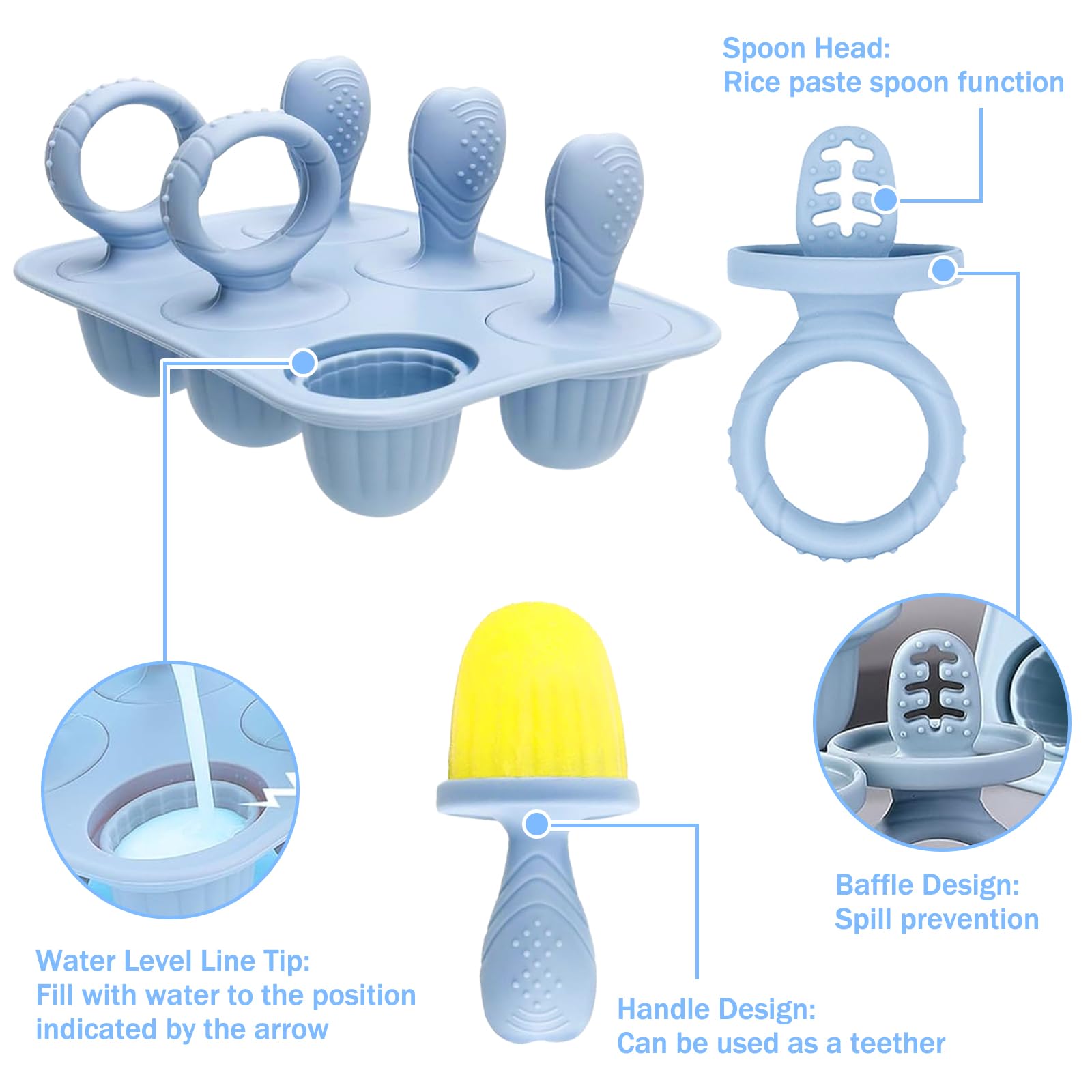 Molde Helado para Bebé, 6X 17ml Mini Moldes Helados Niños Moldes Pequeño Helados y Polos de Silicona Libre de BPA, Fáciles de Limpiar, Ideales para Puré de Frutas y Leche Materna