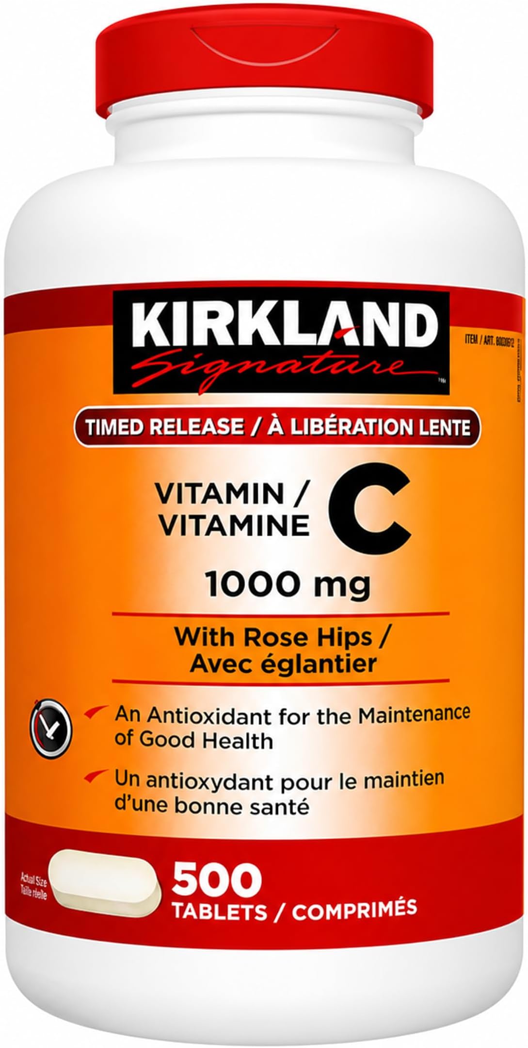 Kirkland Signature Vitamin C 1000mg With Rose Hips, 500 Tablets, High Potency Vitamin C Supplement, Antioxidant Support, Immune Health & Collagen Formation
