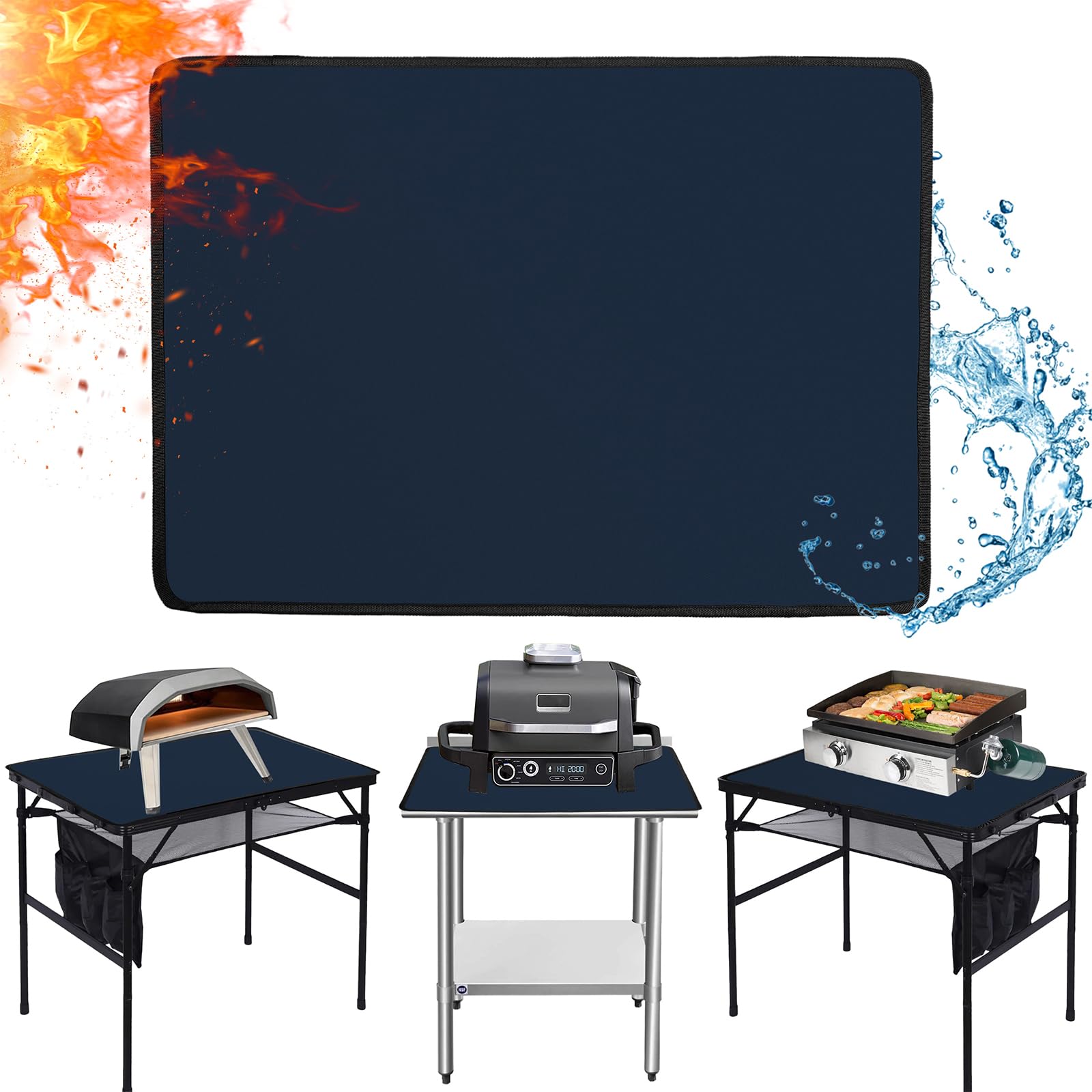 Hitzebeständige Grillmatten für Outdoor-Grill, 61 x 78,7 cm, zum Schutz Ihres Vorbereitungstisches und Grilltisches im Freien, feuerfest, wasserdicht und öldicht, Blau (1 mm)
