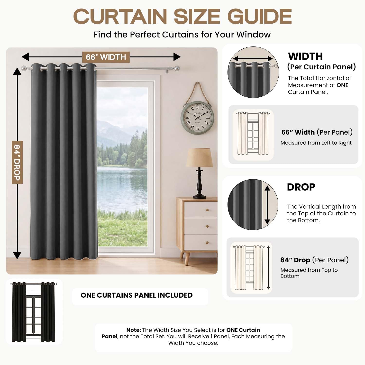 Aspire Homeware Graue Verdunkelungsvorhänge für Schlafzimmer – Ösen-Türvorhänge 167.6x213.4 cm Länge, wärmeisoliert, super weich, Fenstervorhang mit passendem Raffhalter, Einzelbahn