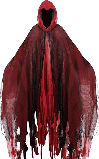 Scary Halloween Costume Ghost Hooded Cloak Renaissance Medieval Wizard Witch Death Robe Cape with Hood for Adults