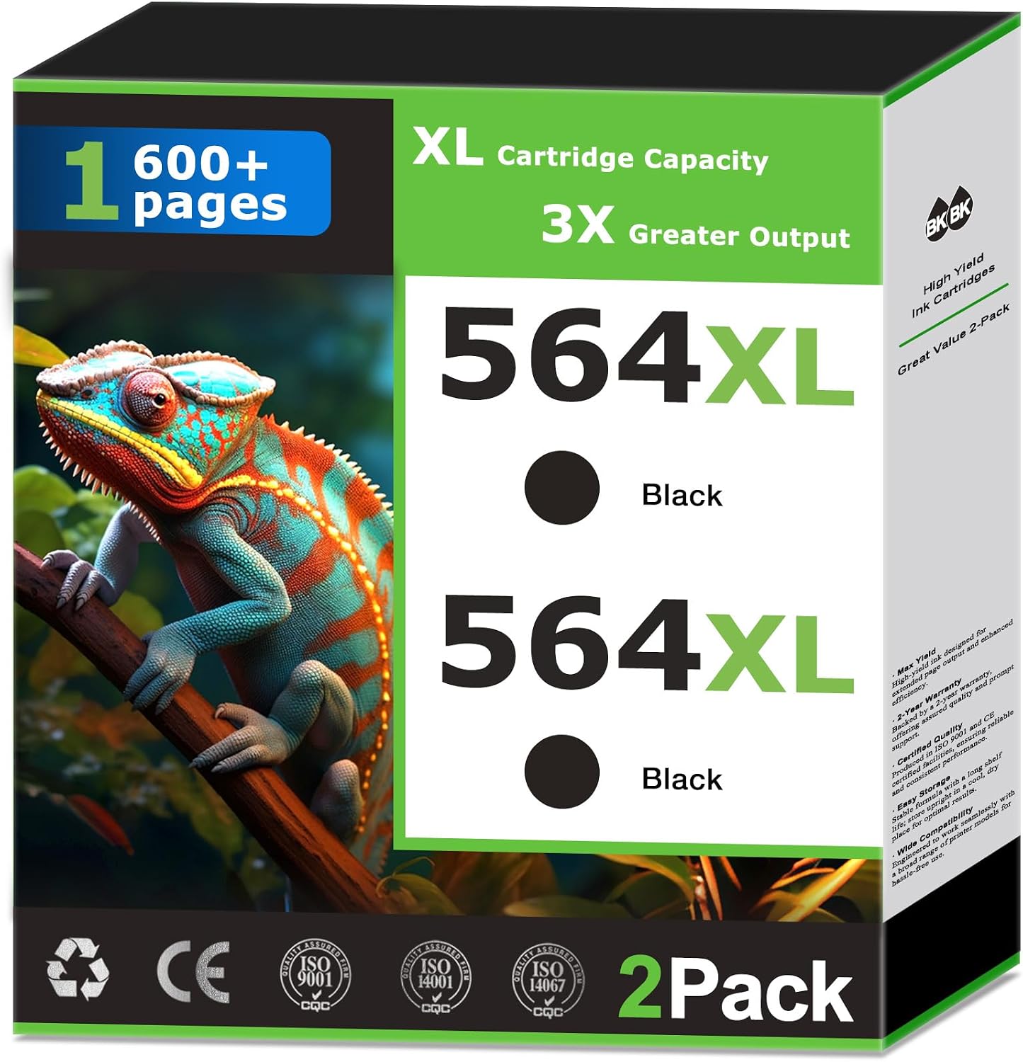 564XL Black Ink Cartridges Compatible for HP 564 Black Ink Cartridges Combo Pack Work with HP Printer DeskJet 3520 3521 3522 3525 3526 OfficeJet 4620 4622 PhotoSmart 5510 Printer Black 564 (2 Pack)