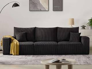 Modern Sleeper Sofa 113 Black 3 Seater - No Assembly Corduroy Couch