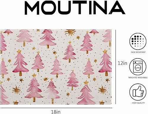 Miniatura 6 de Juego de 4 manteles individuales de Navidad, 12 x 18 pulgadas, resistentes al calor, con árboles de Navidad, decoración de mesa de invierno de