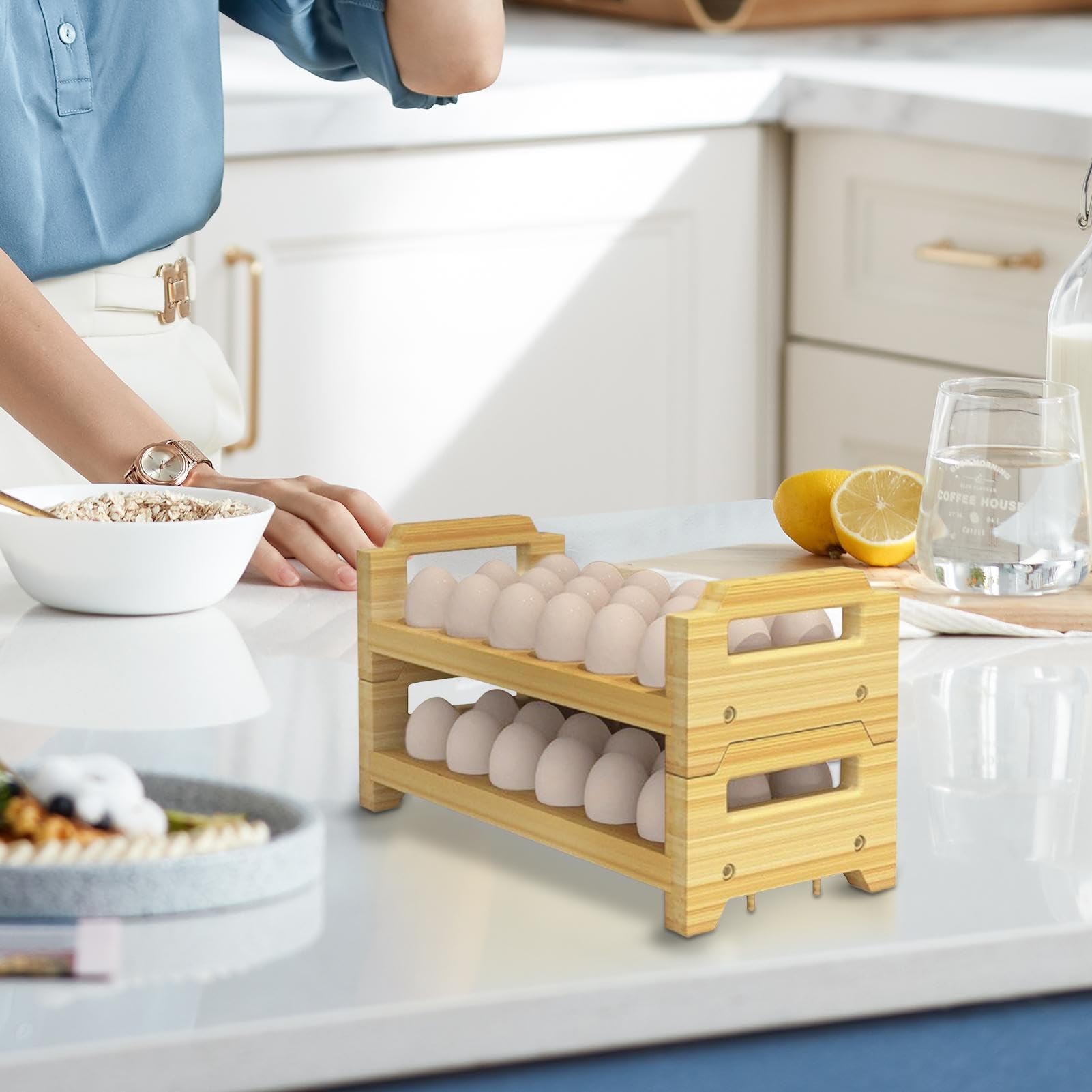 Estantería rústica para huevos de gallinero – presentación decorativa de | madera apilable para encimera, decoración de cocina de granja, organización de huevos frescos, culinaria rústica