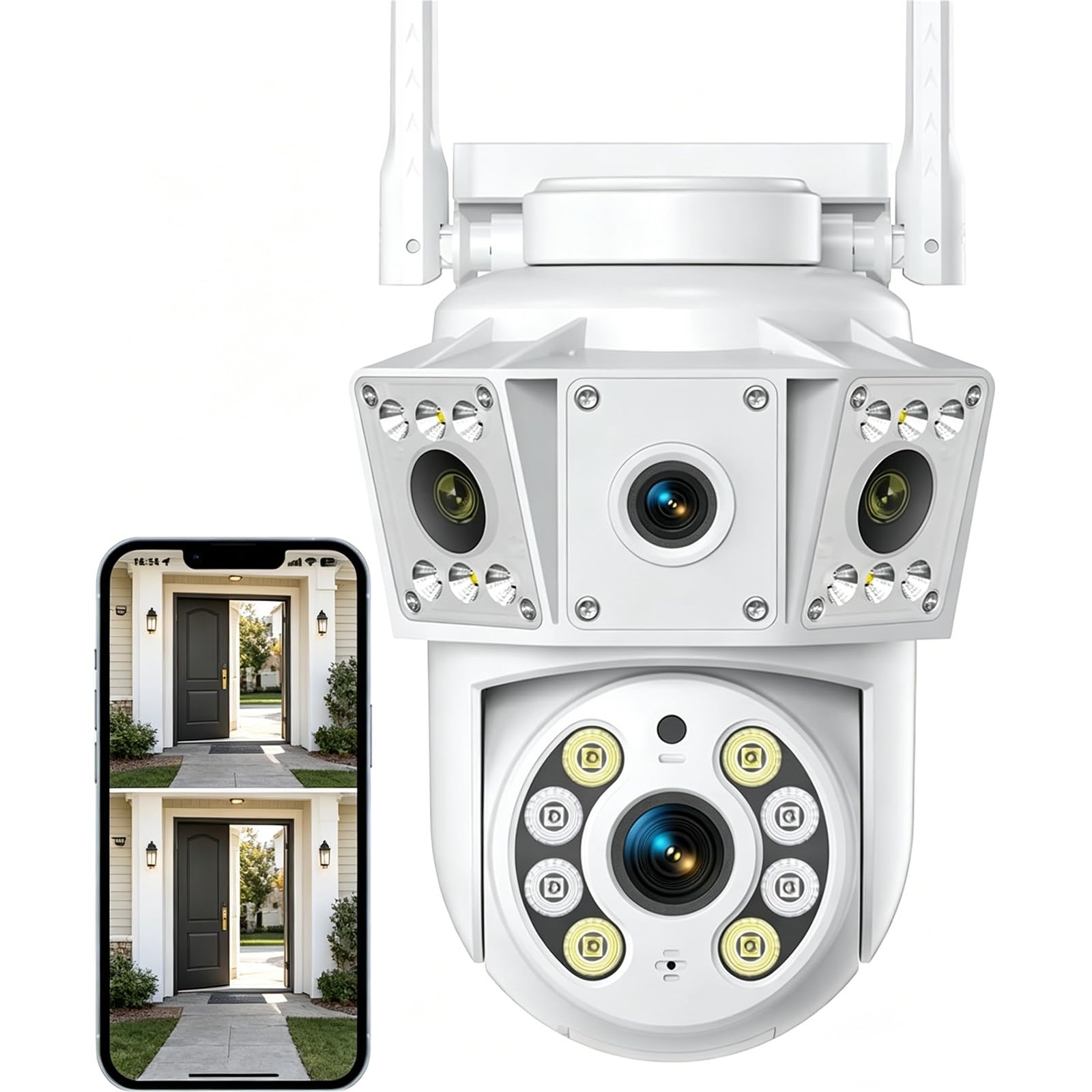 Telecamera di sicurezza 2K per esterni, fotocamera a doppia lente, telecamera CCTV a 360°, WiFi 2.4/5GHz, con registrazione 24/7, visione notturna a colori, rilevamento umano PIR, allarme