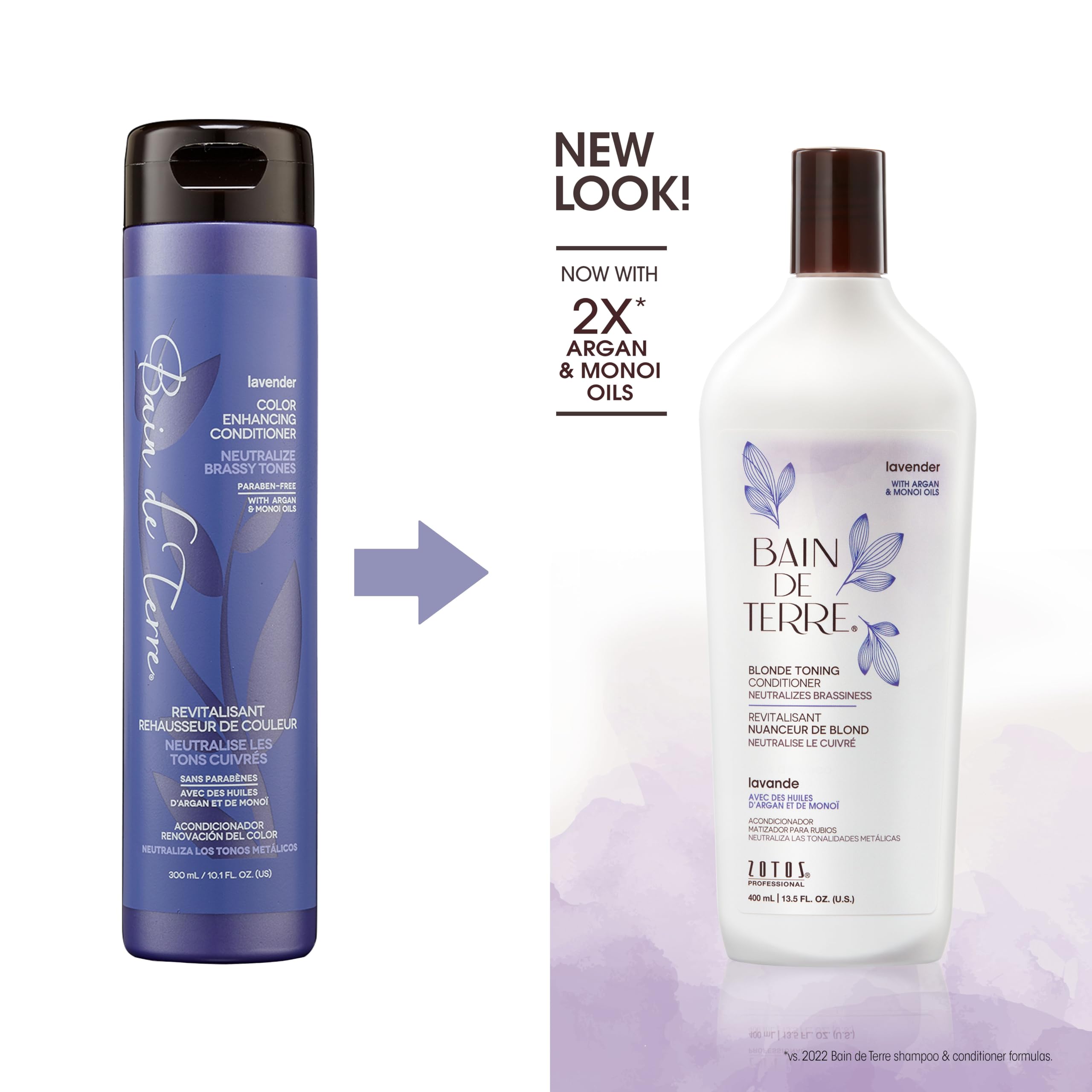 Bain de Terre Lavender Blonde Toning Conditioner, Neutralize Brassy Tones for Cool Blonde, Highlighted or Gray Hair, with Argan & Monoi Oils, Paraben-Free, Vegan,13.5 Fl Oz