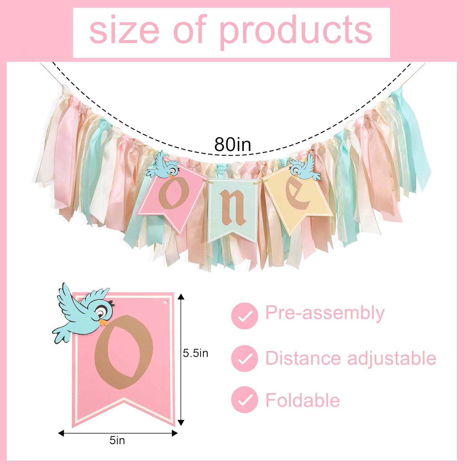 Birds One High Chair Banner, Fairy 1st Birthday Decorations