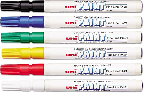uni Paint Oil Based Paint Markers, Fine Point, Assorted Colors, 6 Count