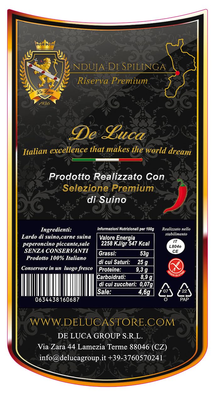 Nduja Di Spilinga Reserva Premium de Cerdo Negro De Luca 100% Italiano 400g
