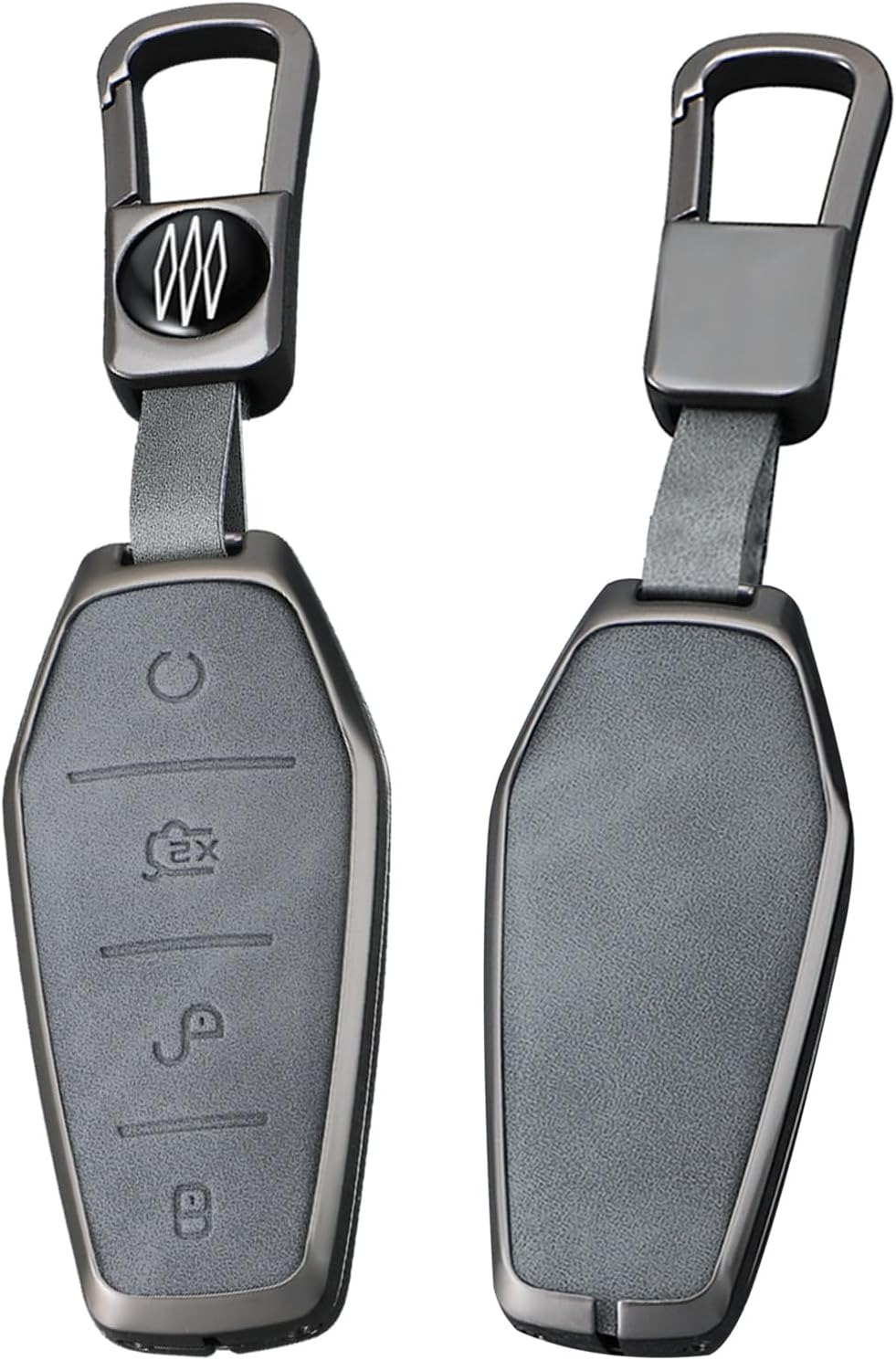 SANRILY Gray Metal Leather 4 Button Key Fob Cover Case Compatible with BYD Tang EV600 Han EV Yuan ATTO 3 Song PLUS Pro MAX DMI Qin Accessories Keyless Key Holder with Keychain A
