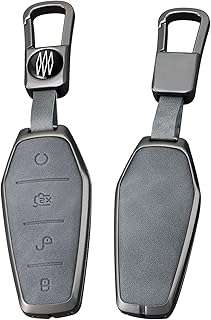 SANRILY Gray Metal Leather 4 Button Key Fob Cover Case Compatible with BYD Tang EV600 Han EV Yuan ATTO 3 Song PLUS Pro MAX DMI Qin Accessories Keyless Key Holder with Keychain A