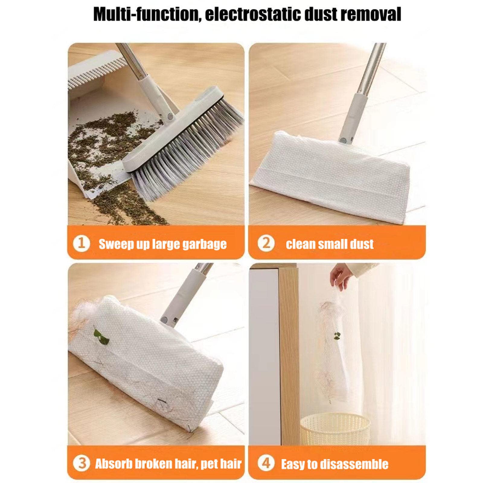 Zestaw miotły i szufelki – pionowe środki czyszczące z długim uchwytem i zębami grzebieniowymi do czyszczenia podłogi w domu, kuchni i holu