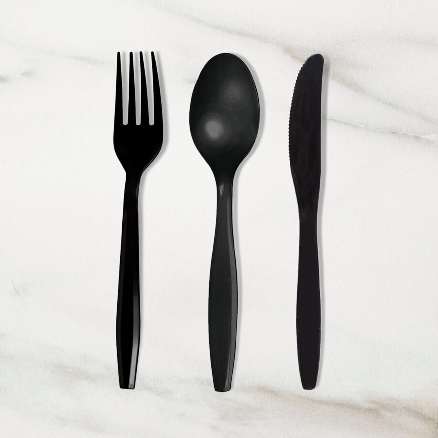 Progress Plastic Cutlery Set Individually Wrapped Heavy Duty Black Disposable Strong Durable for BBQ Party Supplies Restaurants Office All Events (Fork, Spoon & Knive) Black Plasticware Bulk 3000 Ct