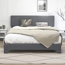 IMUsee King Size Bed Frame with Adjustable Linen Upholstered Headboard, Mattress Foundation with Sturdy Wooden Slats, Easy Assembly, Box Spring Optional, Light Grey