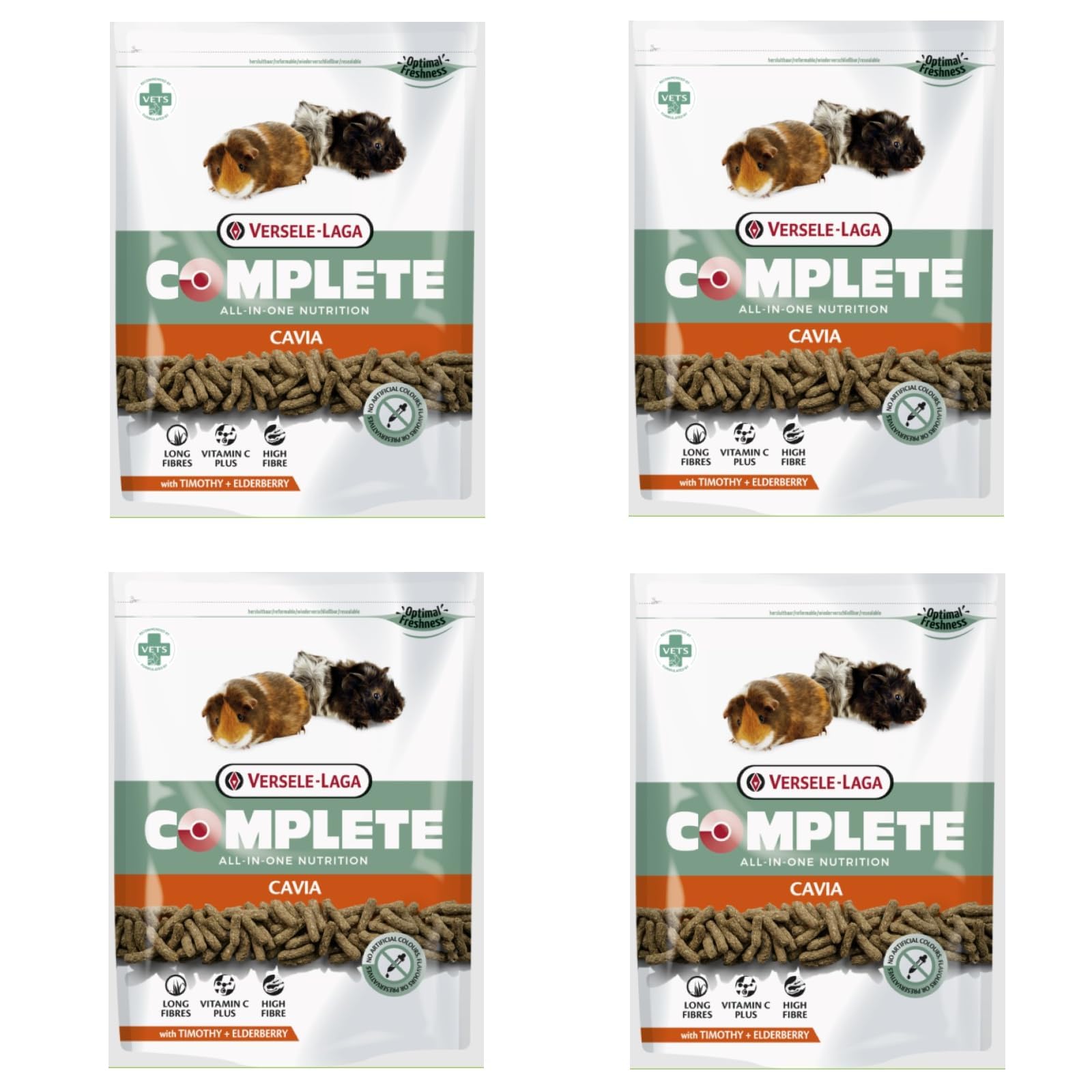 Versele-Laga Complete Cavia nutrición Todo en uno | Paquete de 4 | 4 x 500 g | Pellets para cobayas | Contiene heno Timothy | Enriquecido con Bayas de saúco y Hierbas aromáticas