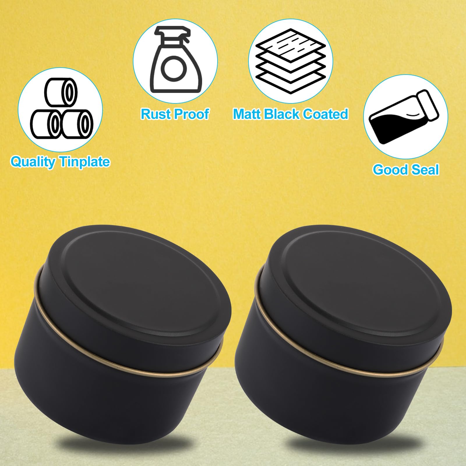 WOPPLXY 36 PCS 4oz Black Candle Tins with Lids - Empty Candle Containers - Candle Jars Round Bulk Candle Tins for Candle Making, DIY, Homemade Business - Image 4