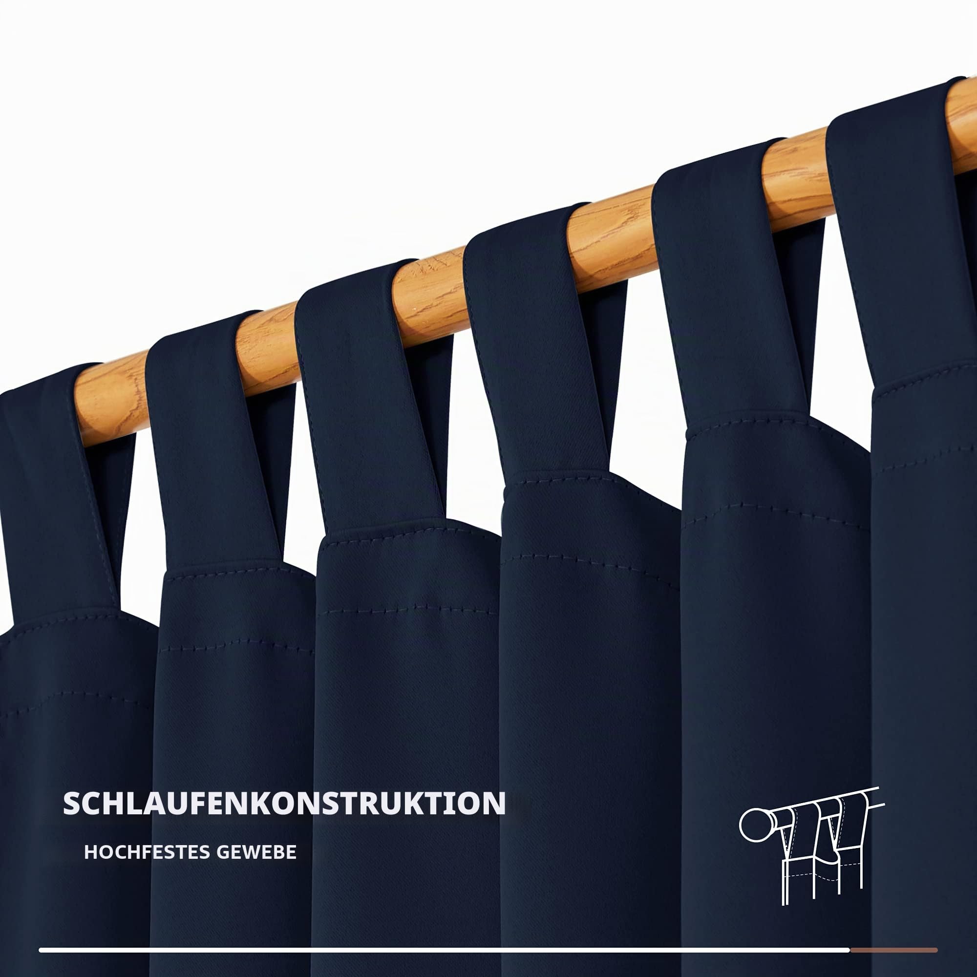 Deconovo Verdunkelungsvorhang Schlaufen Blickdicht Gardinen Dunkelblau – Bild 9
