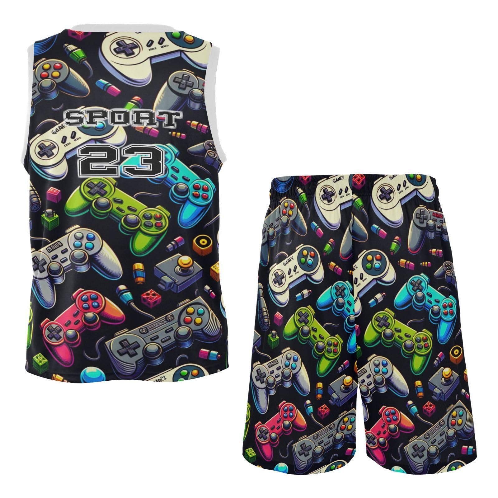 FLildon Various Gamepads Boys Basketball Jersey Set Tank Top Shorts Tracksuit Sport Training Suit for Kids, L