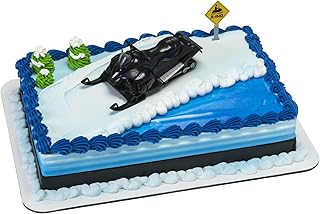 DecoSet® Powder Power Cake Topper, 2 Piece Snow Sports Cake Decoration With Snowmobile Crossing Sign, Winter Themed