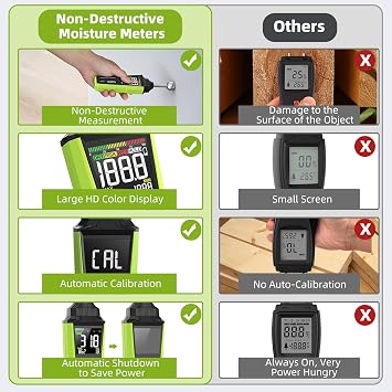 Moisture meter Non-destructive measurement Moisture meter with color LCD and acoustic alarm Moisture meter for all building materials Walls Wood Plaster Masonry 20-40 mm Analysis depth