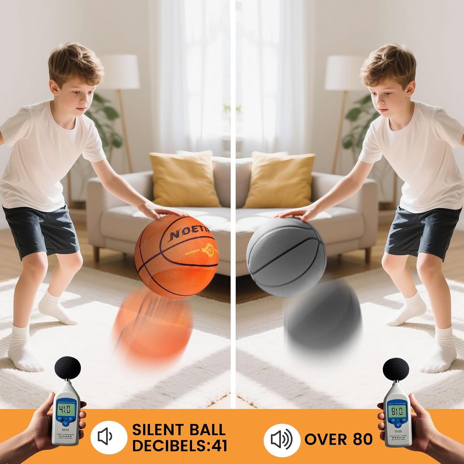 Silent Basketball Size 3 Dribbling Indoor High-Density Soft Foam with Cloth Cover Easy Grip Highly Elastic Silent Quiet Basketball Gifts